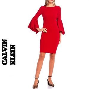 Calvin Klein dress red bell sleeve dress